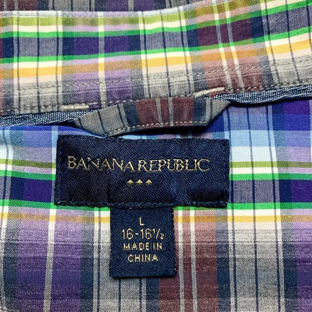 Banana Republic Shirt Mens Large Blue Brown Plaid Business‎ Casual Outdoor Camp